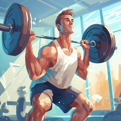 A muscular man doing a squat with a barbell with a heavy load.